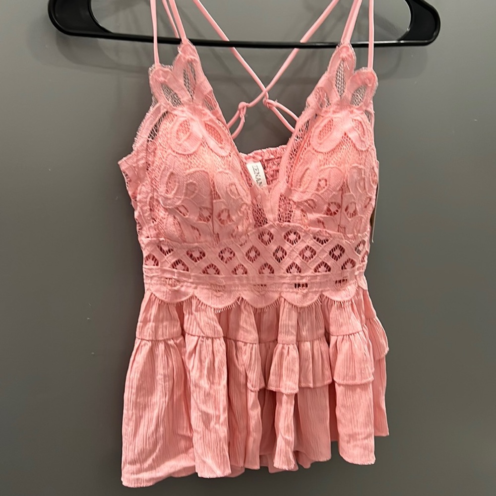Light pink crop top, M, cross straps